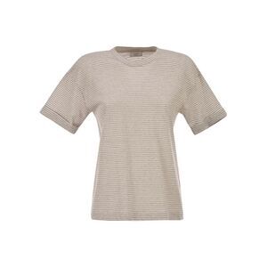 Peserico Women Striped Linen And Cotton T-Shirt With Luminous Yarns